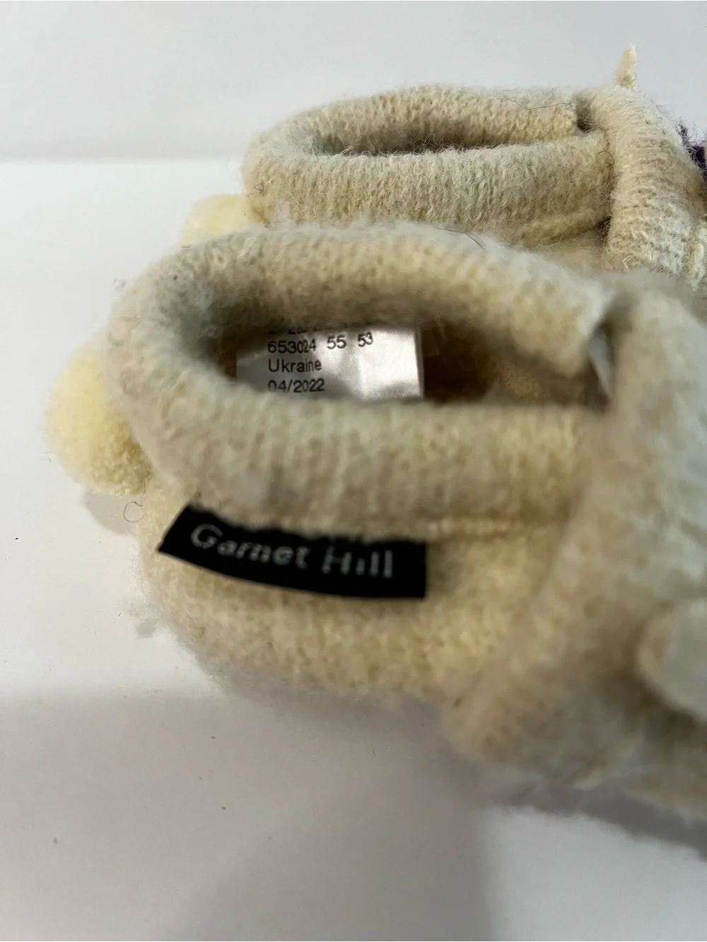 Garnet Hill Baby Boiled Wool Bunny Slippers Cream Embroidered Animal House Shoes